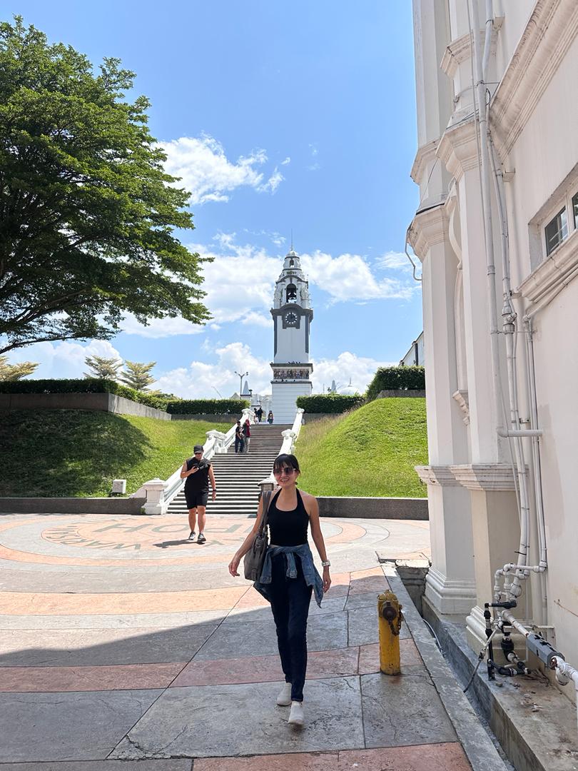 Ewen at the clock tower during treasure hunt